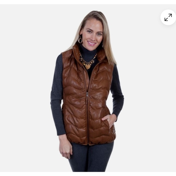 Scully Jackets & Blazers - 🤠 Scully Leather Western Vest Womens Ribbed Cognac Soft Zip Stand Collar 🤠